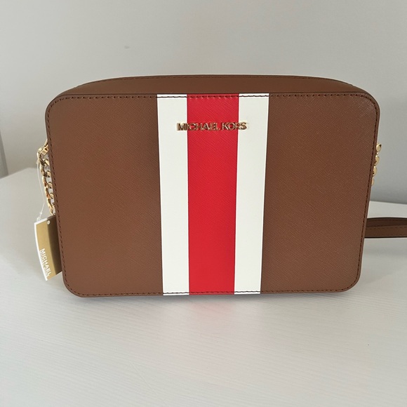 Michael Kors Brown Bag with Red and White Stripe - Picture 1 of 4